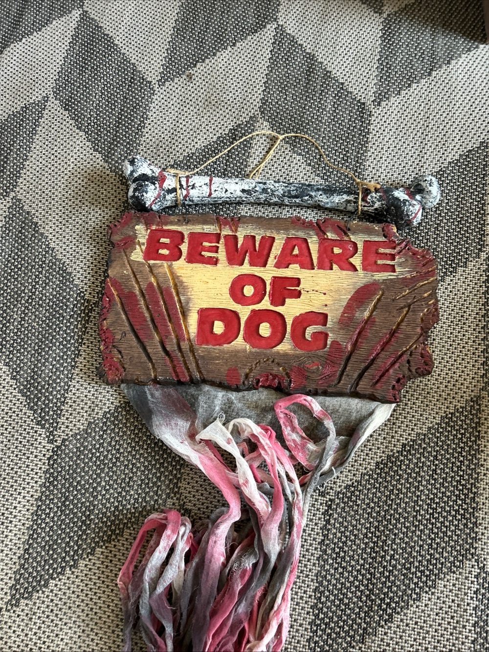 Vintage Halloween beware of dog bloody sign decor bone horror